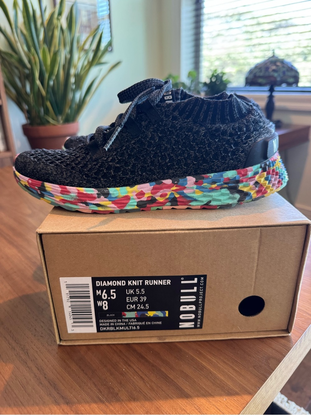 NOBULL Woman's Diamond Knit Runner in Black with Multicolor Sole